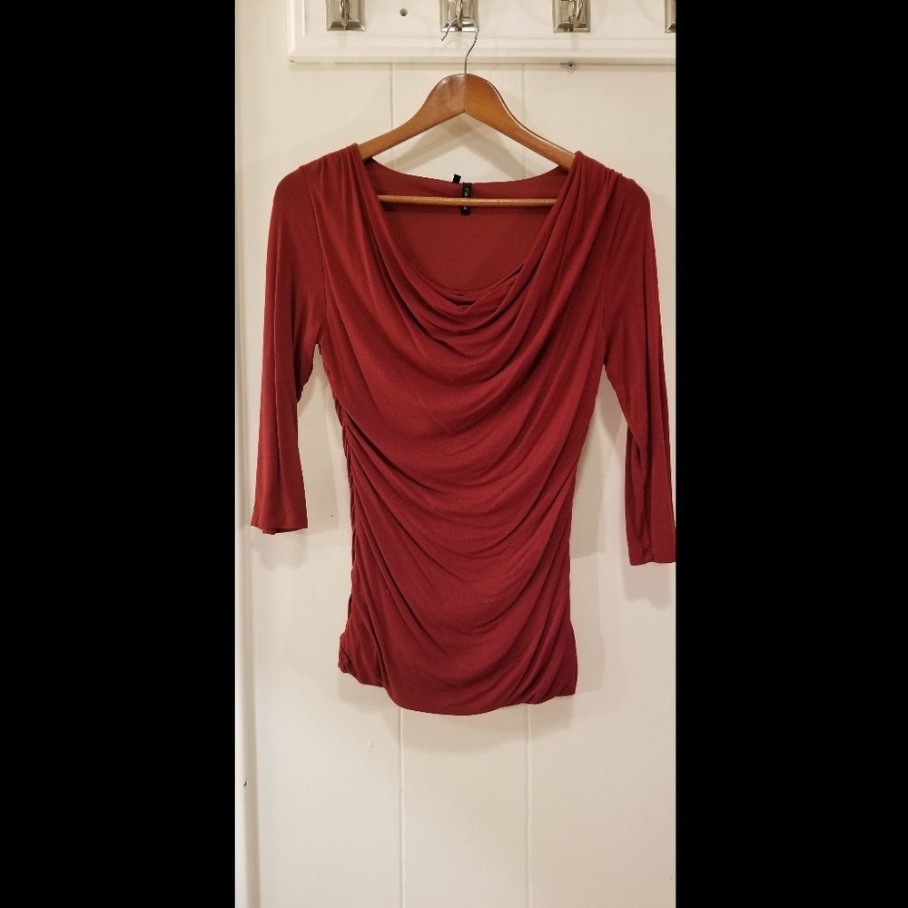 FINAL SALE! Ruched, Drape Cowl Neck 3/4 Sleeve Top